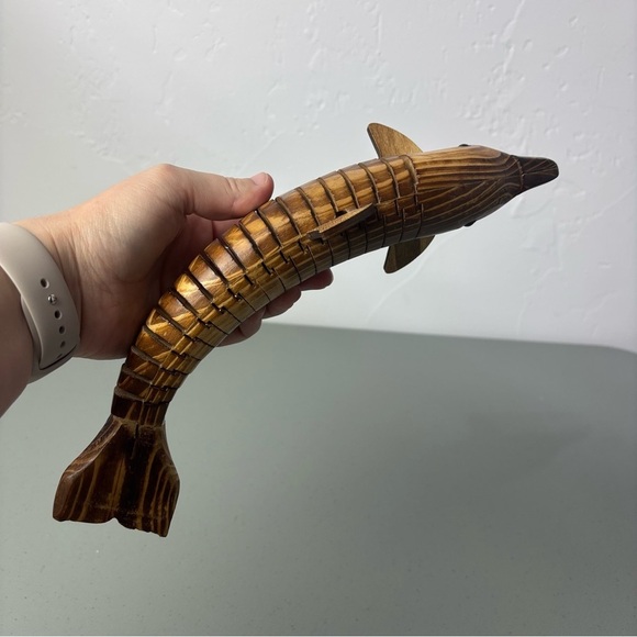 Wood Dolphin Articulated Ocean Fish Theme Handmade Carved Wood Decoration Home - Picture 6 of 10